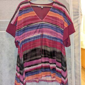 Adrienne Vittadini Sheer Mesh V-Neck Kaftan Tunic - Size Small